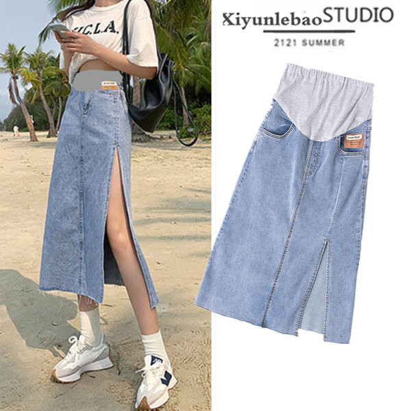 Дамска пола с джобове от деним