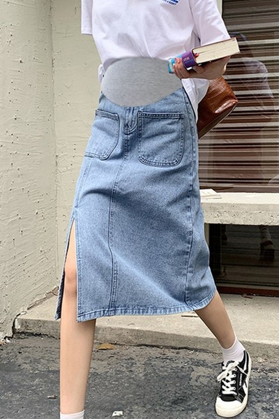 Ежедневни дамска дънкова пола с джобове за бременни