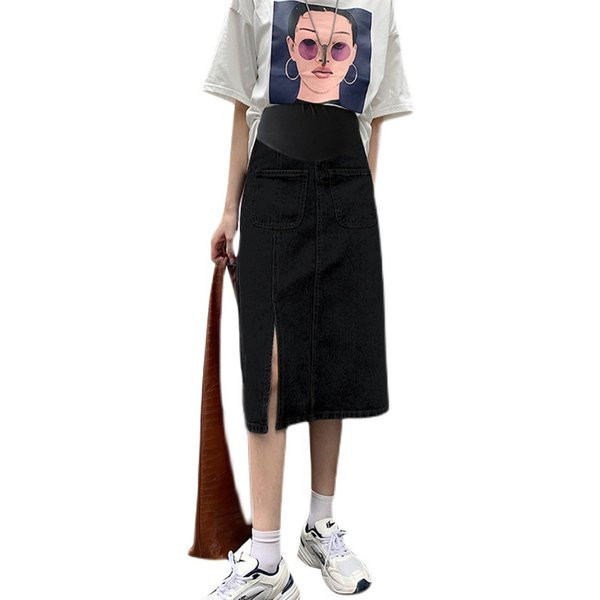 Ежедневни дамска дънкова пола с джобове за бременни