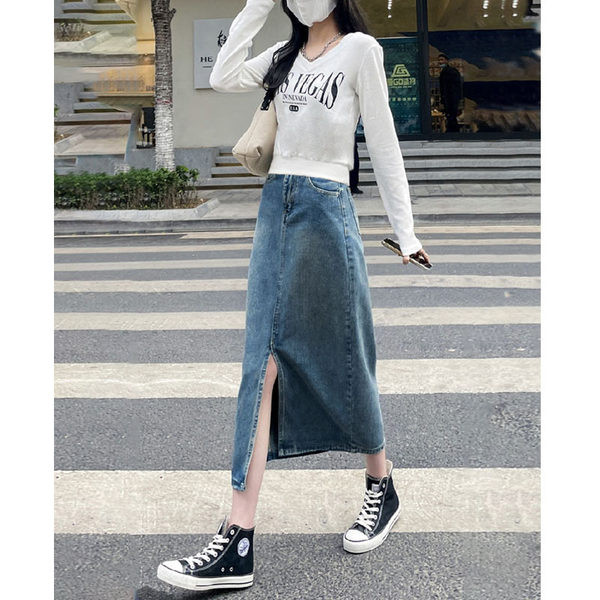 Ženska traper suknja s prorezom za trudnice