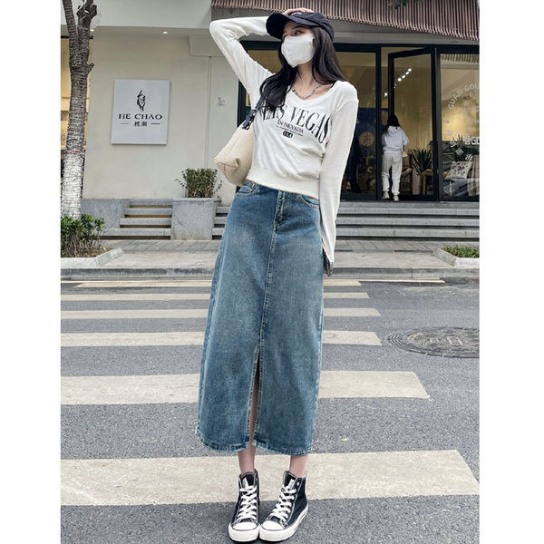 Ženska traper suknja s prorezom za trudnice