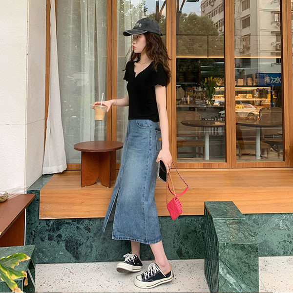 Ženska traper suknja s prorezom za trudnice