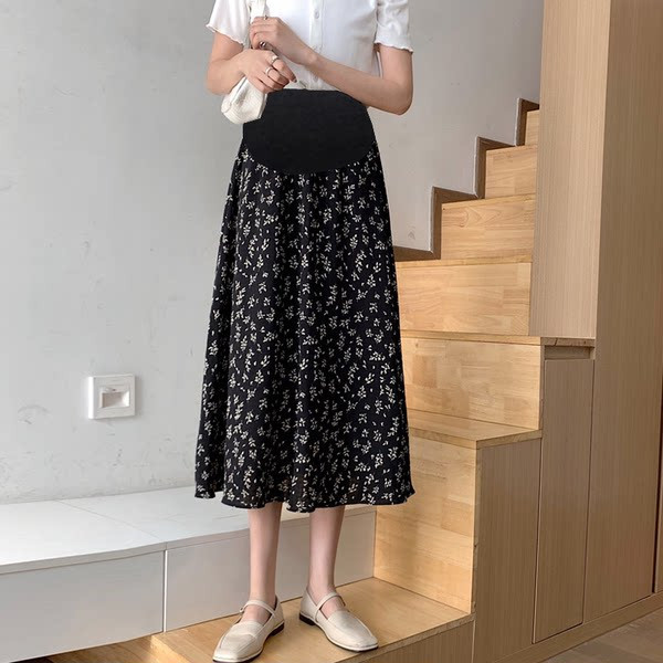 Модерна пола с висока талия и флорални мотиви за бременни