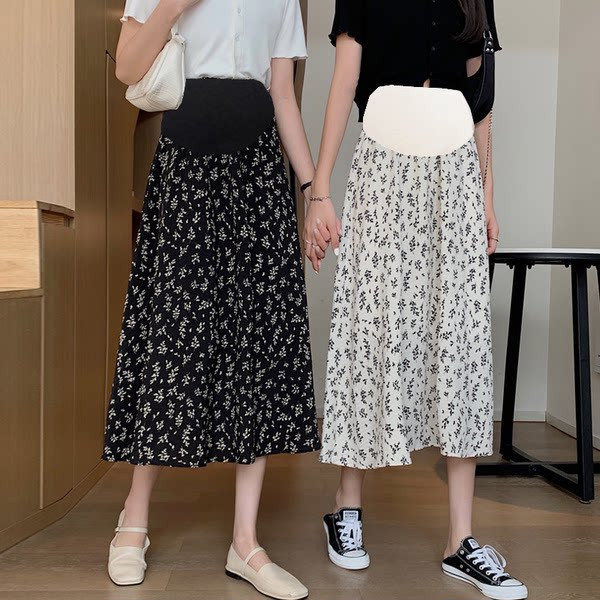 Модерна пола с висока талия и флорални мотиви за бременни