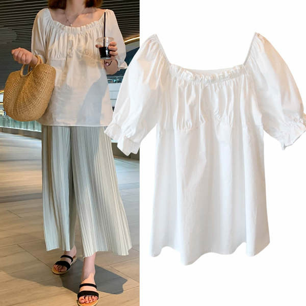 Ležerna bluza za trudnice kratkih rukava s četvrtastim izrezom