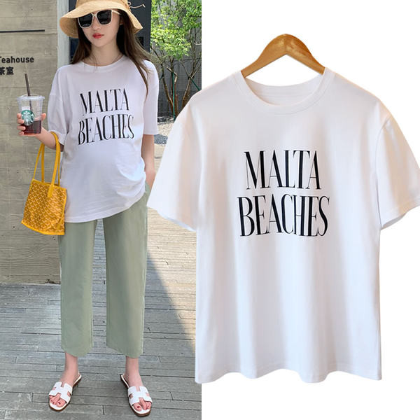 Широка памучна блуза с къс ръкав за бременни 