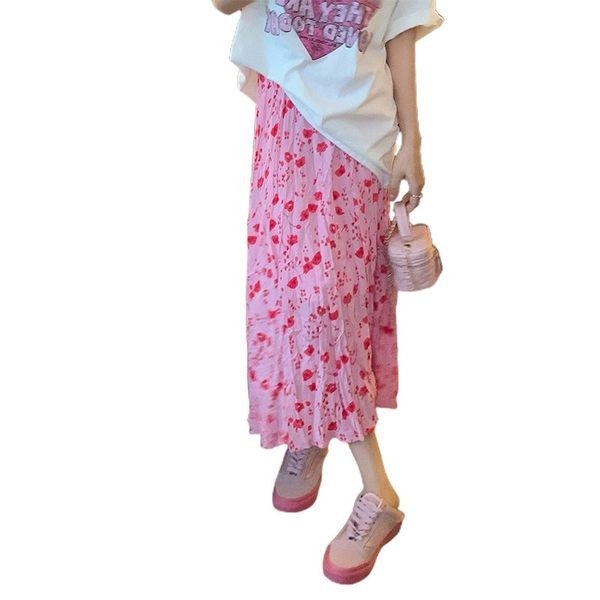 Дълга разкроена пола с флорален десен за бременни