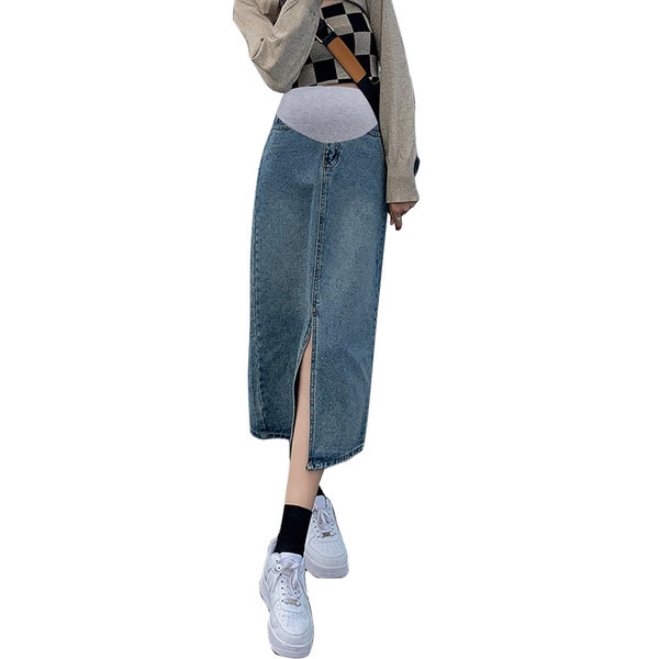 Дънкова пола с цепка със средна дължина за бременни