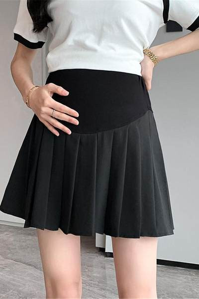 Jednobojna plisirana trudnička suknja visokog struka