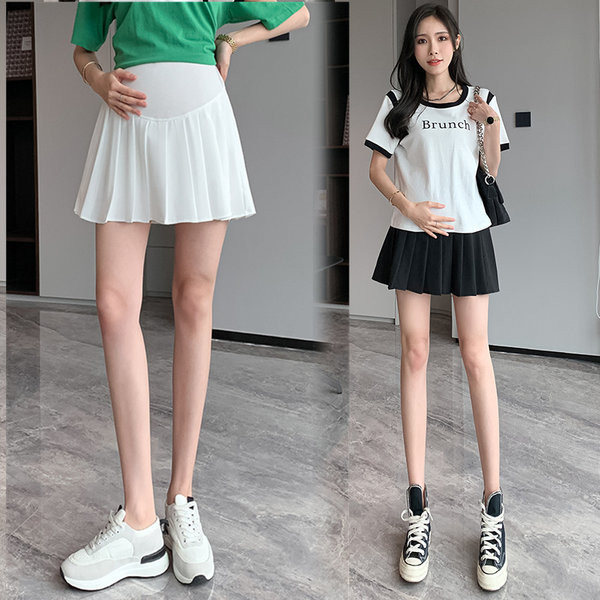 Jednobojna plisirana trudnička suknja visokog struka