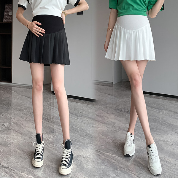 Jednobojna plisirana trudnička suknja visokog struka