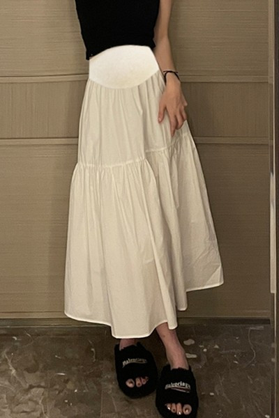 Duga skraćena trudnička suknja sa širokim elastičnim strukom