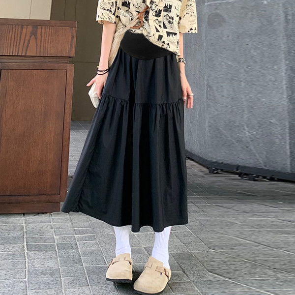 Duga skraćena trudnička suknja sa širokim elastičnim strukom