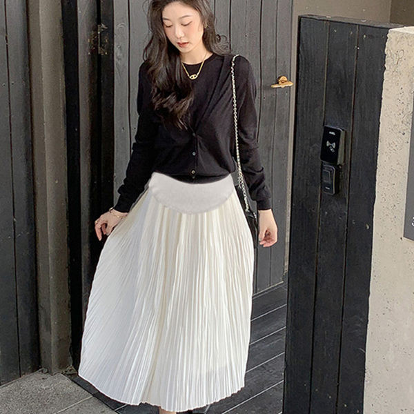 Jednobojna ljetna trudnička suknja s visokim strukom