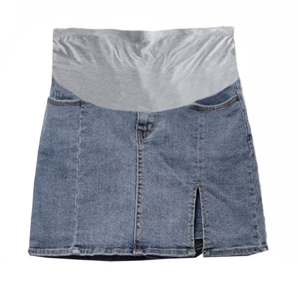 Еластична дънкова пола с цепка подходяща за бременни