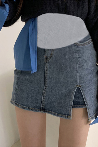 Дамска дънкова пола с цепка за бременни