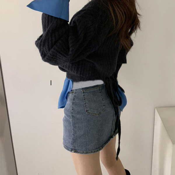 Дамска дънкова пола с цепка за бременни