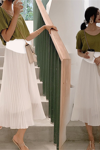 Модерна дамска плисирана пола с висока талия за бременни