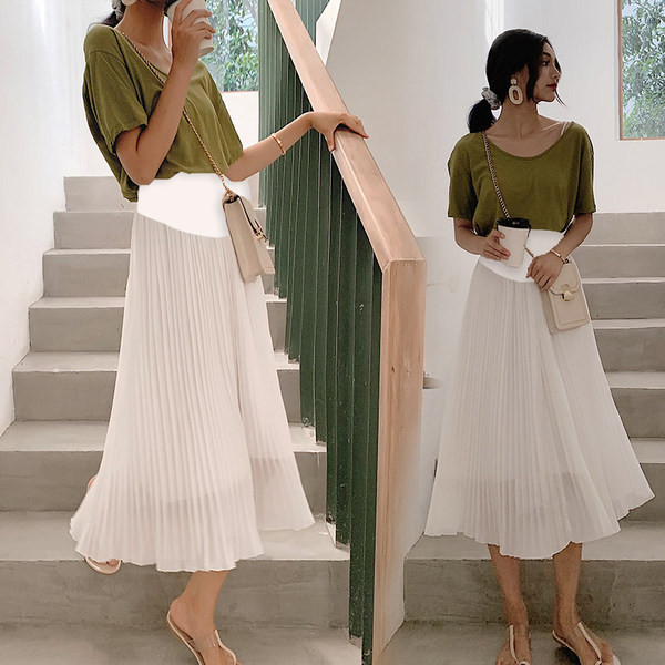 Модерна дамска плисирана пола с висока талия за бременни