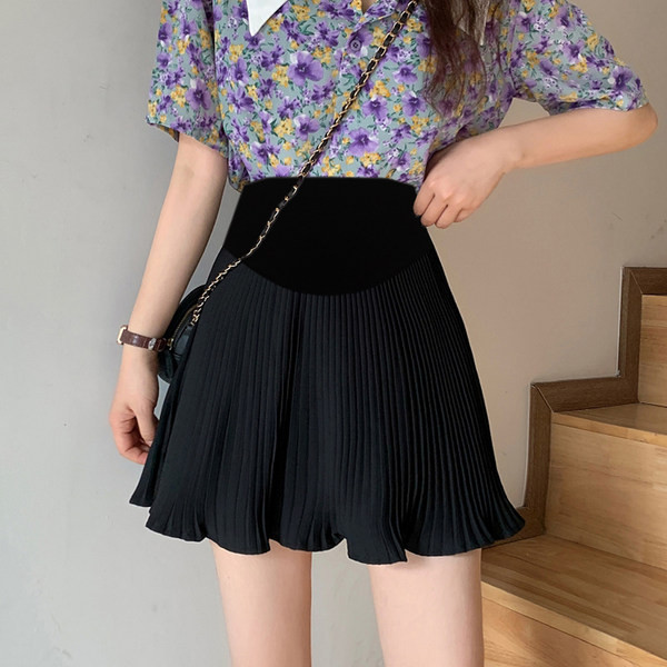 Нов модел плисирана пола с висока талия -черен и бял цвят