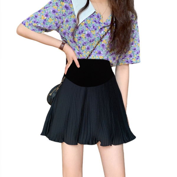 Нов модел плисирана пола с висока талия -черен и бял цвят