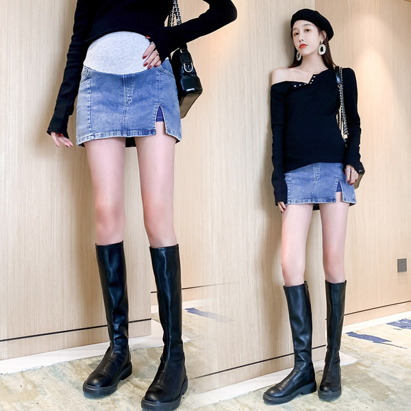 Kratka traper suknja s prorezom za trudnice