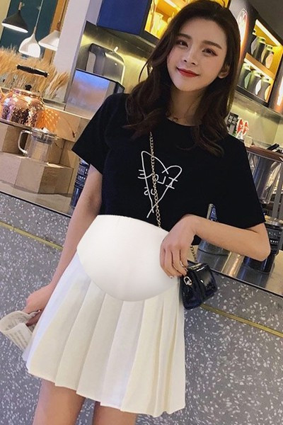 Дамска къса пола с висока талия подходяща за бременни