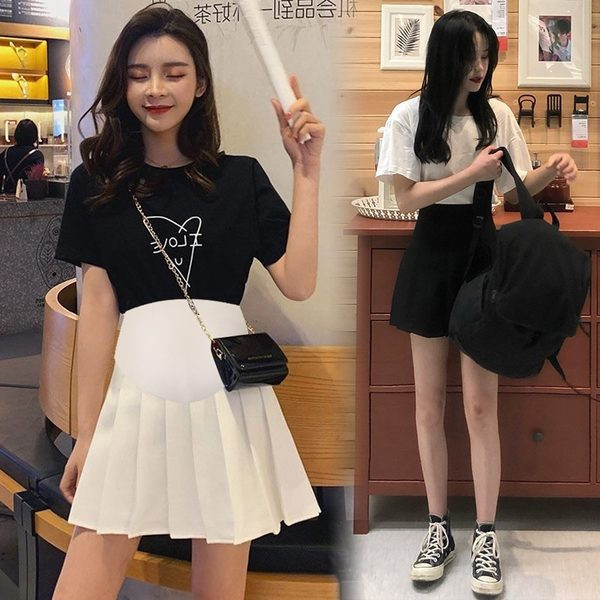 Едноцветна дамска плисирана пола за бременни