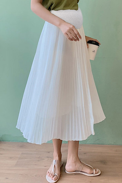 Дамска плисирана пола в бял и черен цвят за бременни