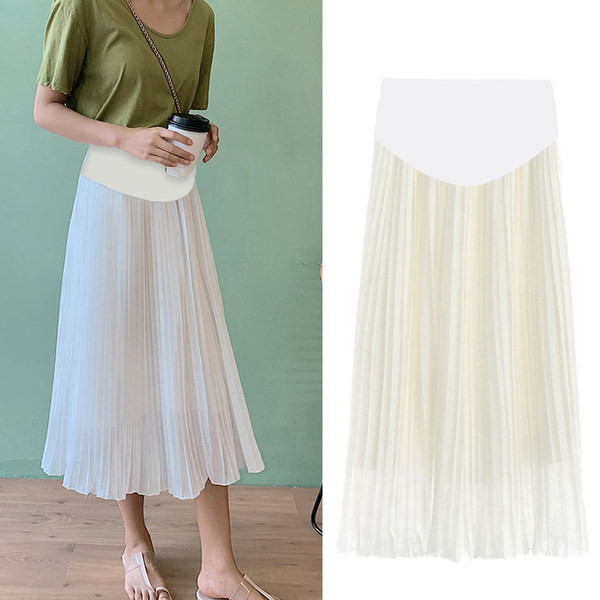 Дамска плисирана пола в бял и черен цвят за бременни