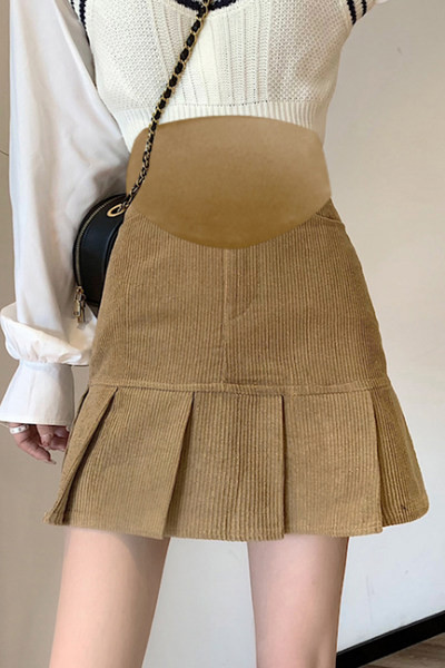 Дамска кадифена пола разкроена с висока талия подходяща за бременни жени