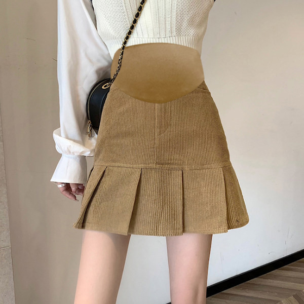 Дамска кадифена пола разкроена с висока талия подходяща за бременни жени