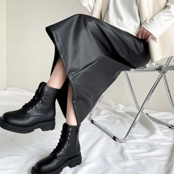 Ženska suknja ravnog kroja od eko kože za trudnice