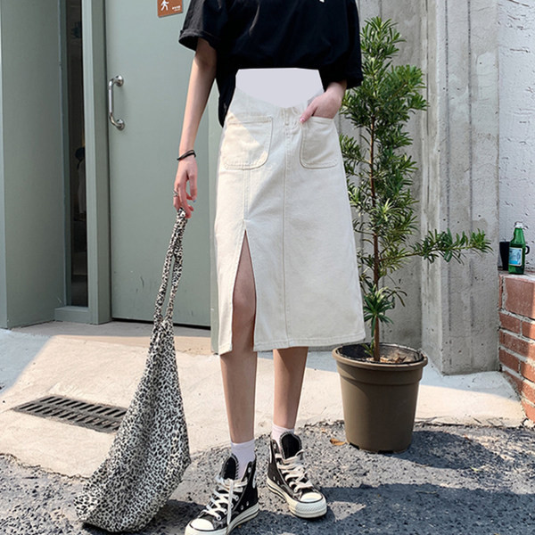 Прав модел пола с висока талия от деним с цепка за бременни