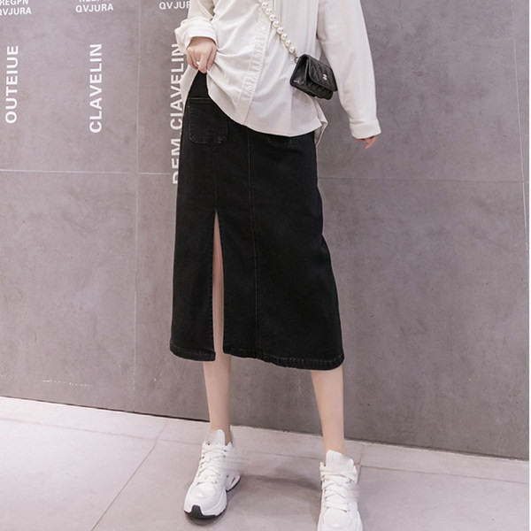 Прав модел пола с висока талия от деним с цепка за бременни