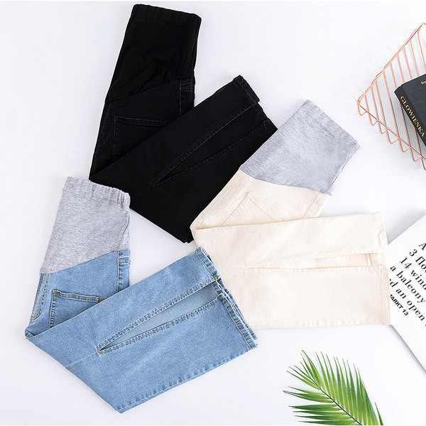 Дънкова пола с цепка и средна дължина за бременни