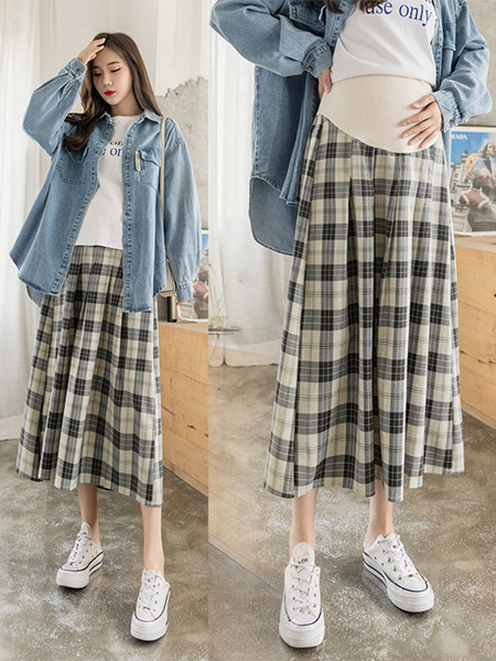 Лятна карирана плисирана пола с висока талия за бременни