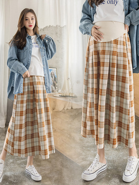 Лятна карирана плисирана пола с висока талия за бременни