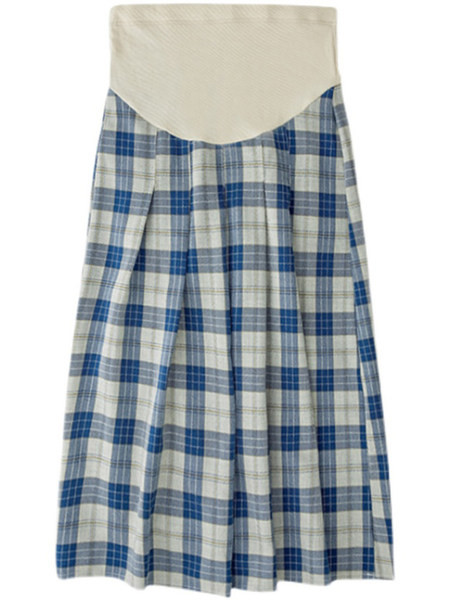 Лятна карирана плисирана пола с висока талия за бременни