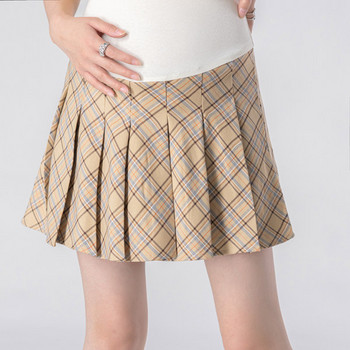 Карирана къса пола с широк ластик на талията за бременни