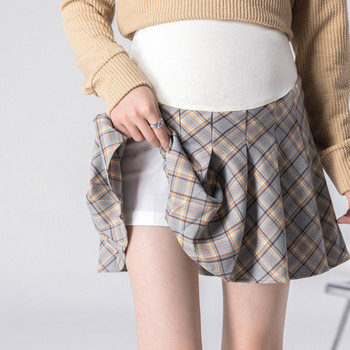 Карирана къса пола с широк ластик на талията за бременни