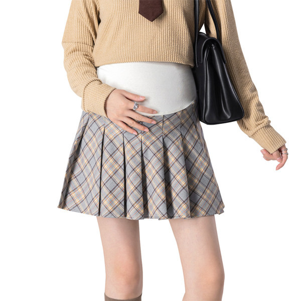 Карирана къса пола с широк ластик на талията за бременни