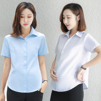 Изчистен модел дамска риза за бременни - къс или дълъг ръкав