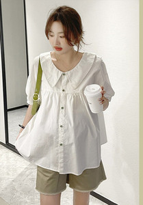 Φαρδύ πουκάμισο εγκυμοσύνης με οβάλ λαιμόκοψη και κουμπιά