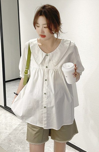 Φαρδύ πουκάμισο εγκυμοσύνης με οβάλ λαιμόκοψη και κουμπιά