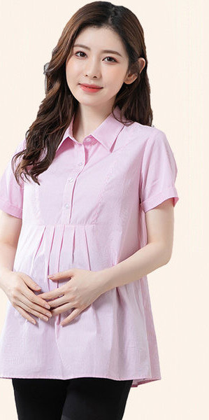 Μοντέρνο βαμβακερό πουκάμισο εγκυμοσύνης με κοντά και μακριά μανίκια