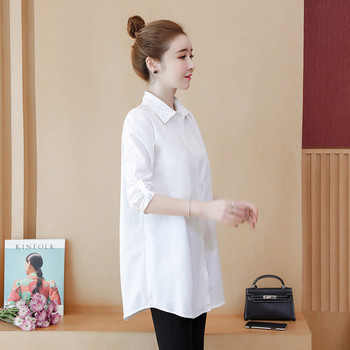 Ежедневна дамска риза с класическа яка в бял цвят