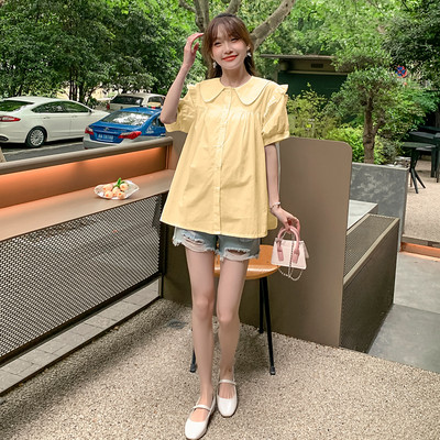 Широка риза с класическа яка за бременни