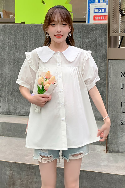 Широка риза с класическа яка за бременни