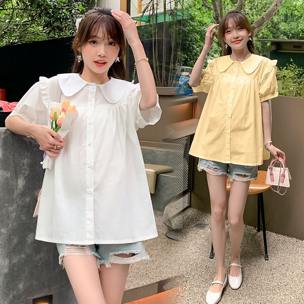 Широка риза с класическа яка за бременни